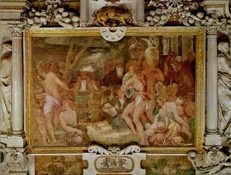 The Catanaean Twins, Anapias and Amphinamus at the Sacrificial Altar, detail of the decorative scheme in the Gallery of Francis I, 1535-40
